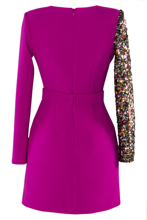 Half Sequined V Neck Mini Dress